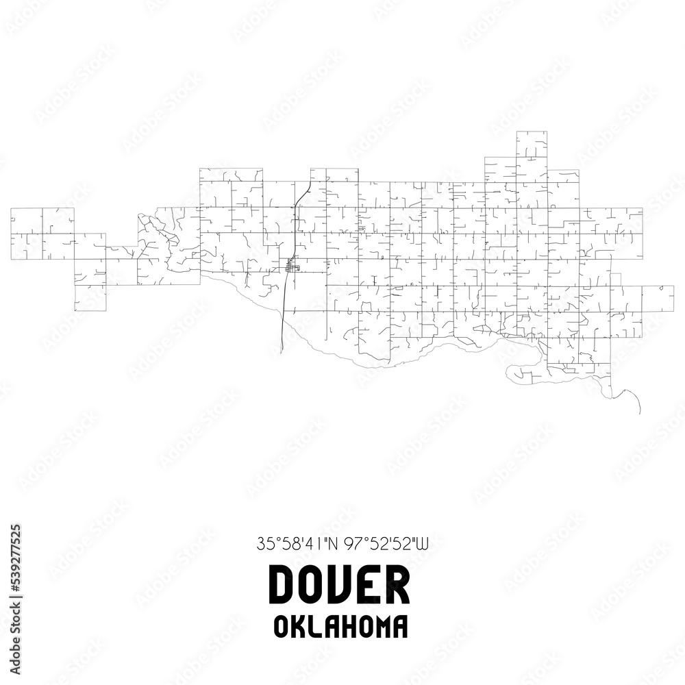 Dover Oklahoma. US street map with black and white lines. Dover Oklahoma. US street map with black and white lines.