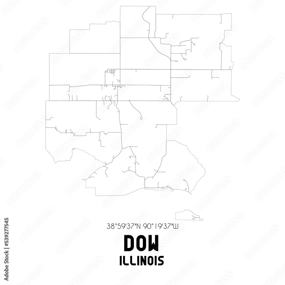 Dow Illinois. US street map with black and white lines.