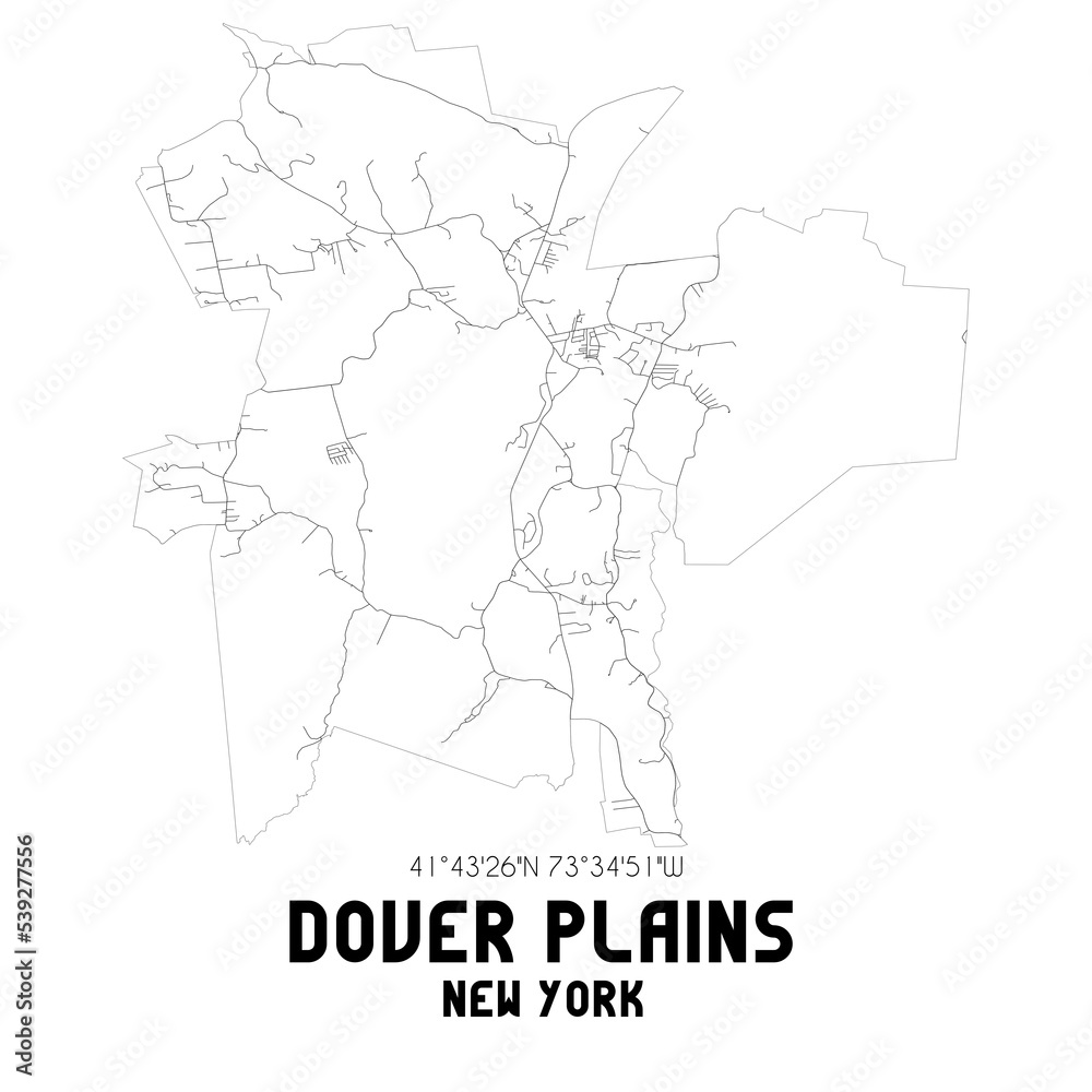 Dover Plains New York. US street map with black and white lines.