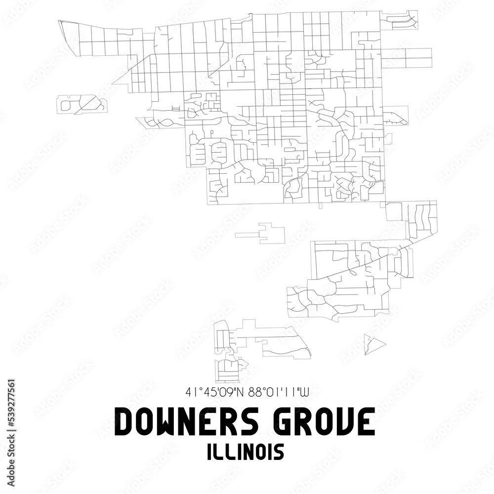 Downers Grove Illinois. US street map with black and white lines. Downers Grove Illinois. US street map with black and white lines.