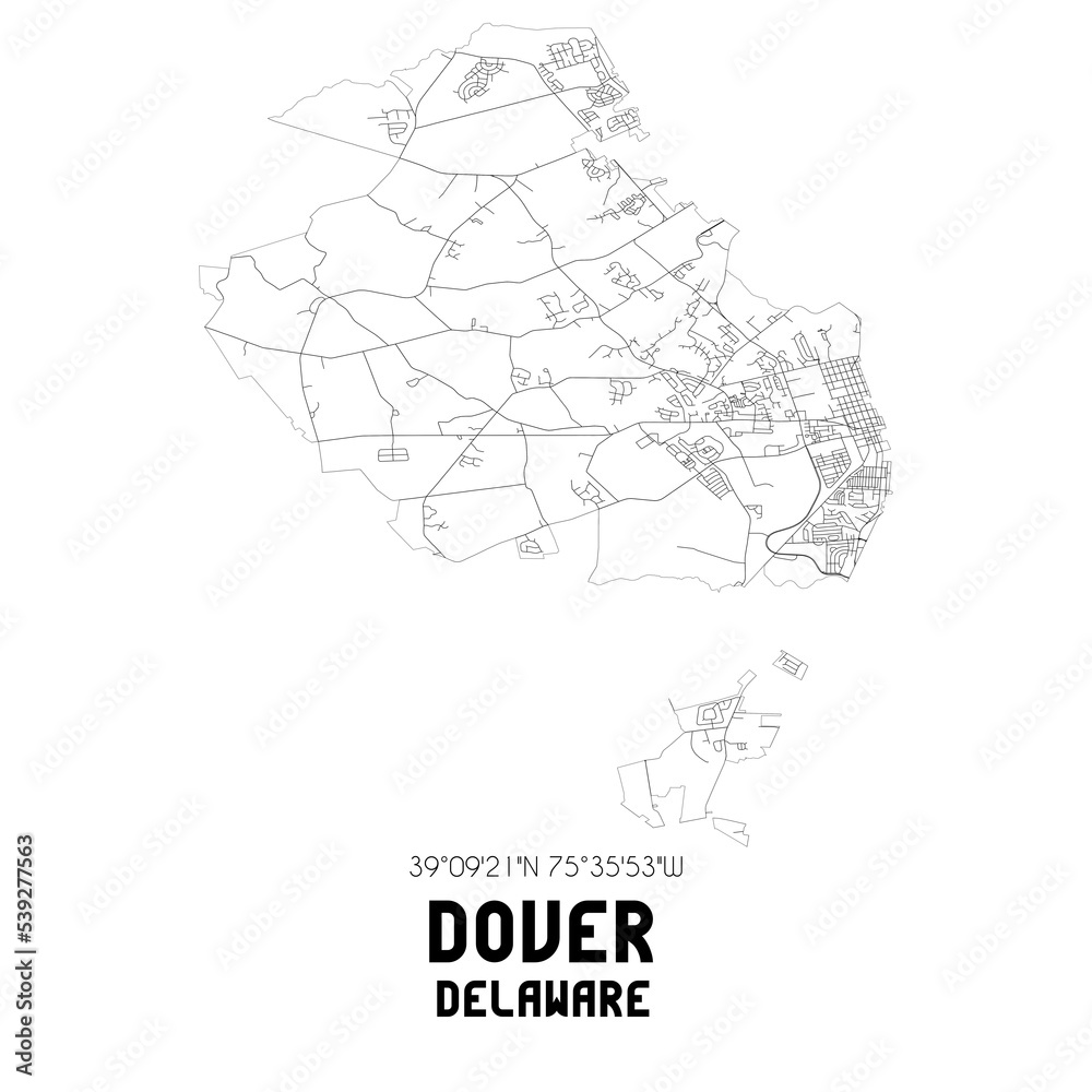 Dover Delaware. US street map with black and white lines.