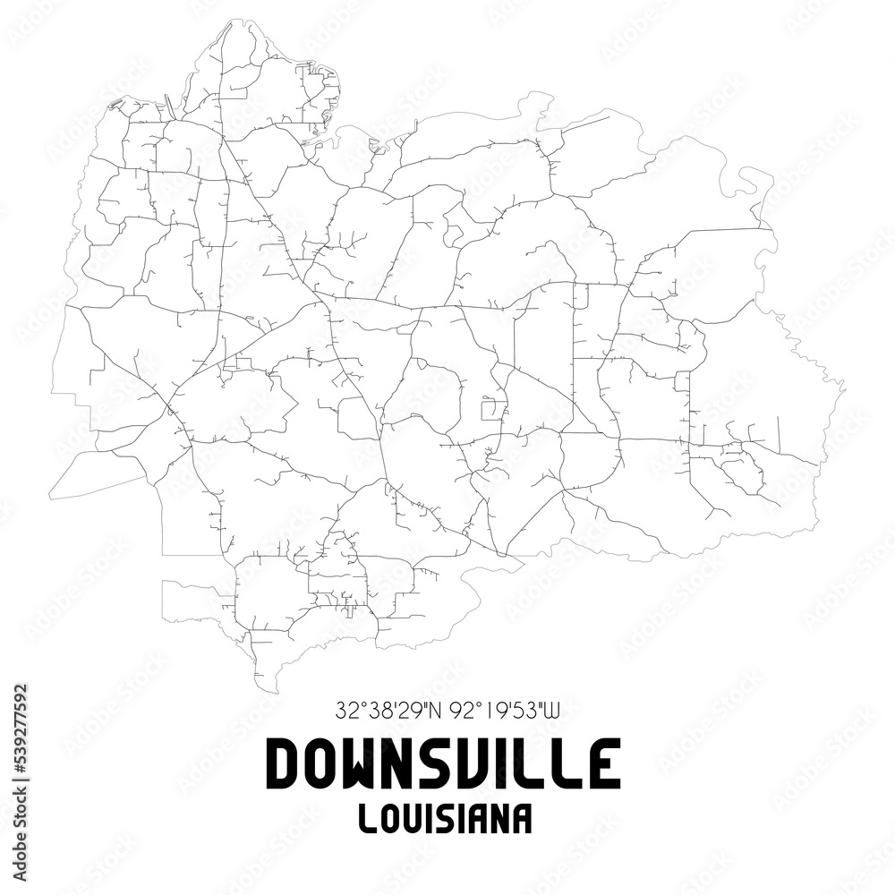 Downsville Louisiana. US street map with black and white lines. Downsville Louisiana. US street map with black and white lines.