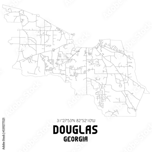 Douglas Georgia. US street map with black and white lines.