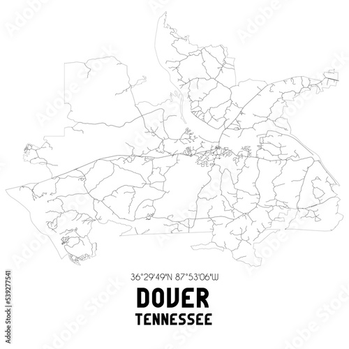 Dover Tennessee. US street map with black and white lines.