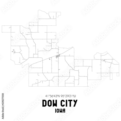 Dow City Iowa. US street map with black and white lines.