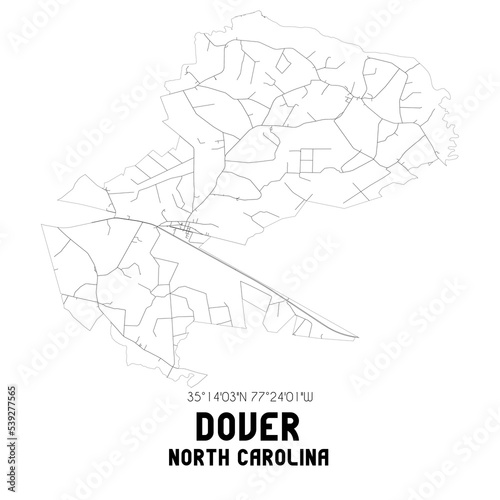Dover North Carolina. US street map with black and white lines.