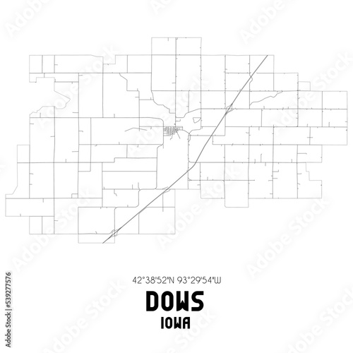 Dows Iowa. US street map with black and white lines.