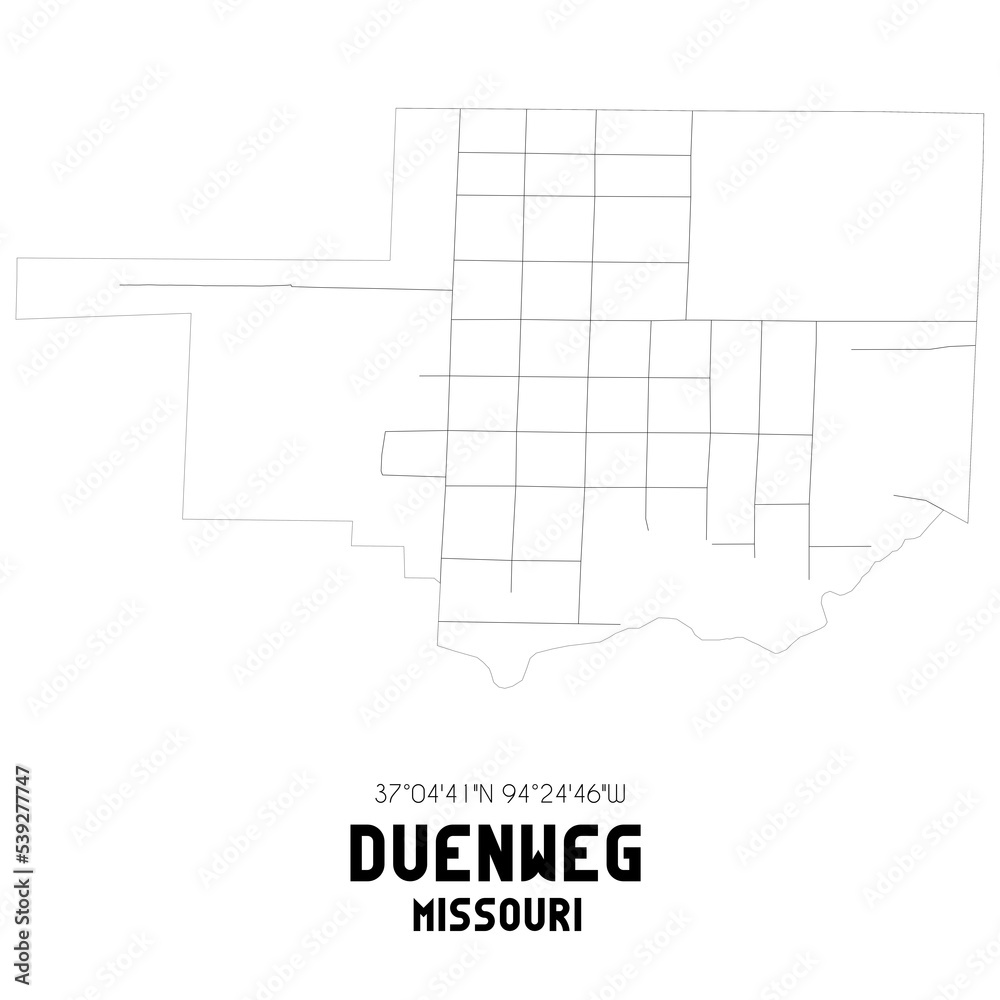 Duenweg Missouri. US street map with black and white lines.