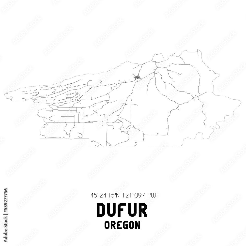 Dufur Oregon. US street map with black and white lines. Stock