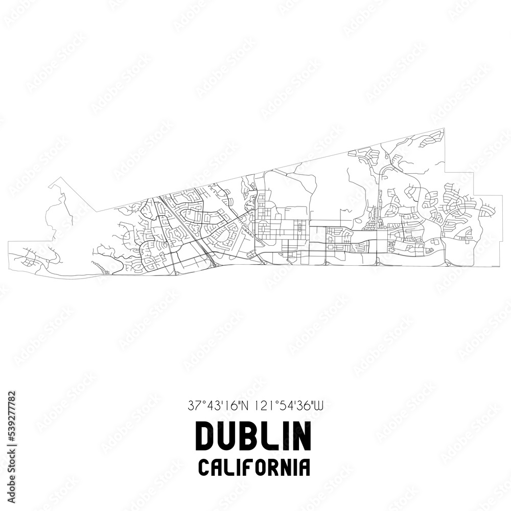 Dublin California. US street map with black and white lines.