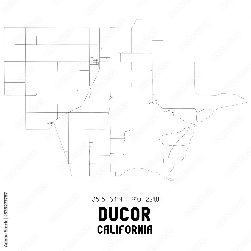 Ducor California. US street map with black and white lines. Ducor California. US street map with black and white lines.