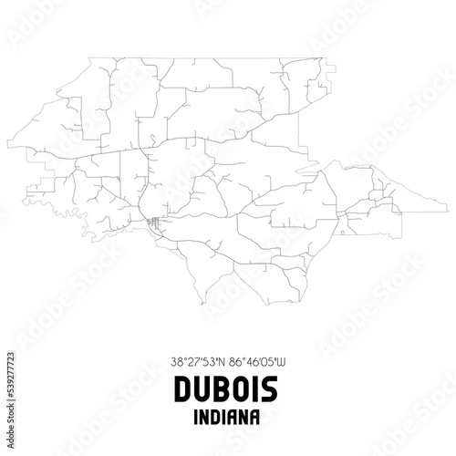 Dubois Indiana. US street map with black and white lines.
