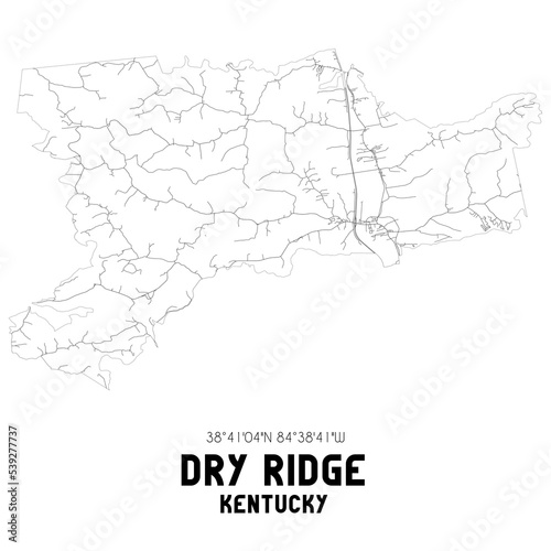 Dry Ridge Kentucky. US street map with black and white lines.