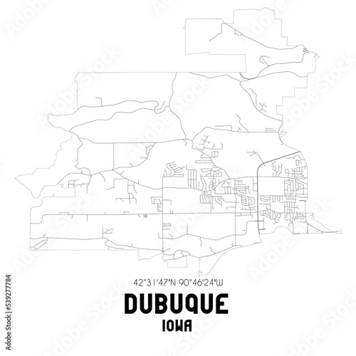 Dubuque Iowa. US street map with black and white lines.