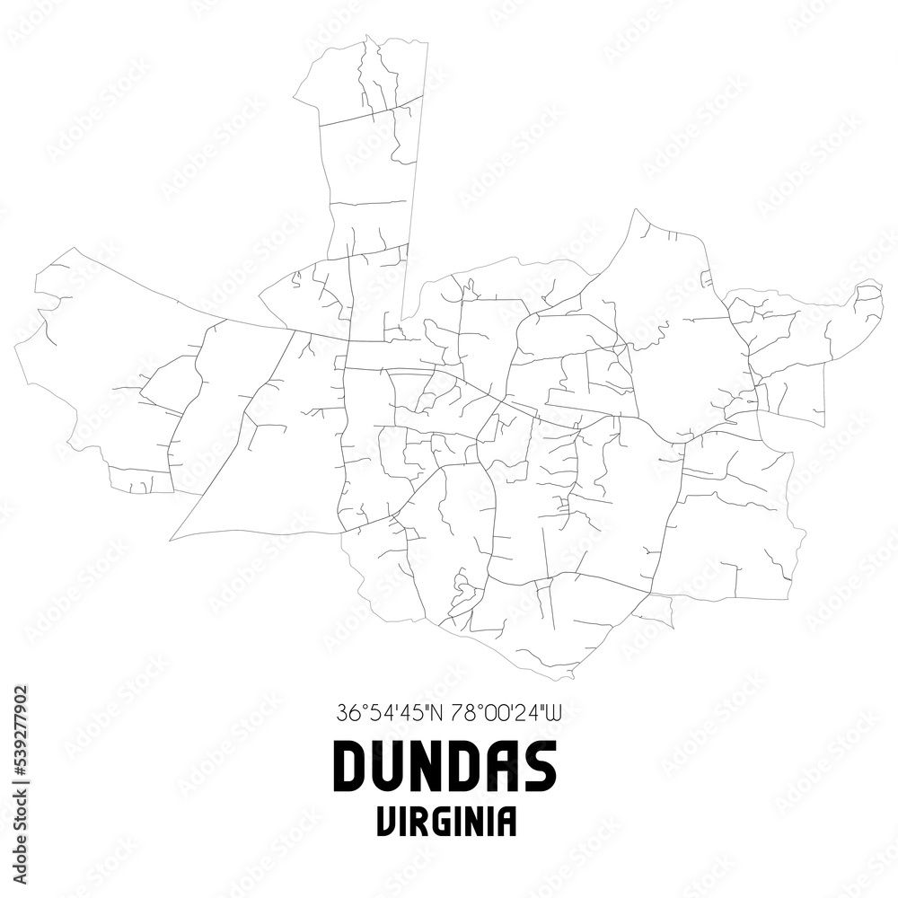 Dundas Virginia. US street map with black and white lines.