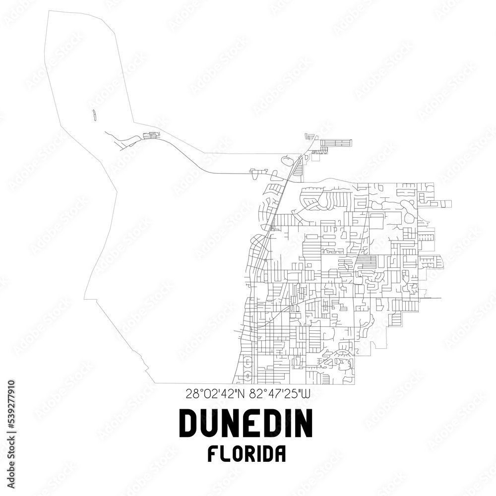 Dunedin Florida. US street map with black and white lines. ilustración de Stock Adobe Stock