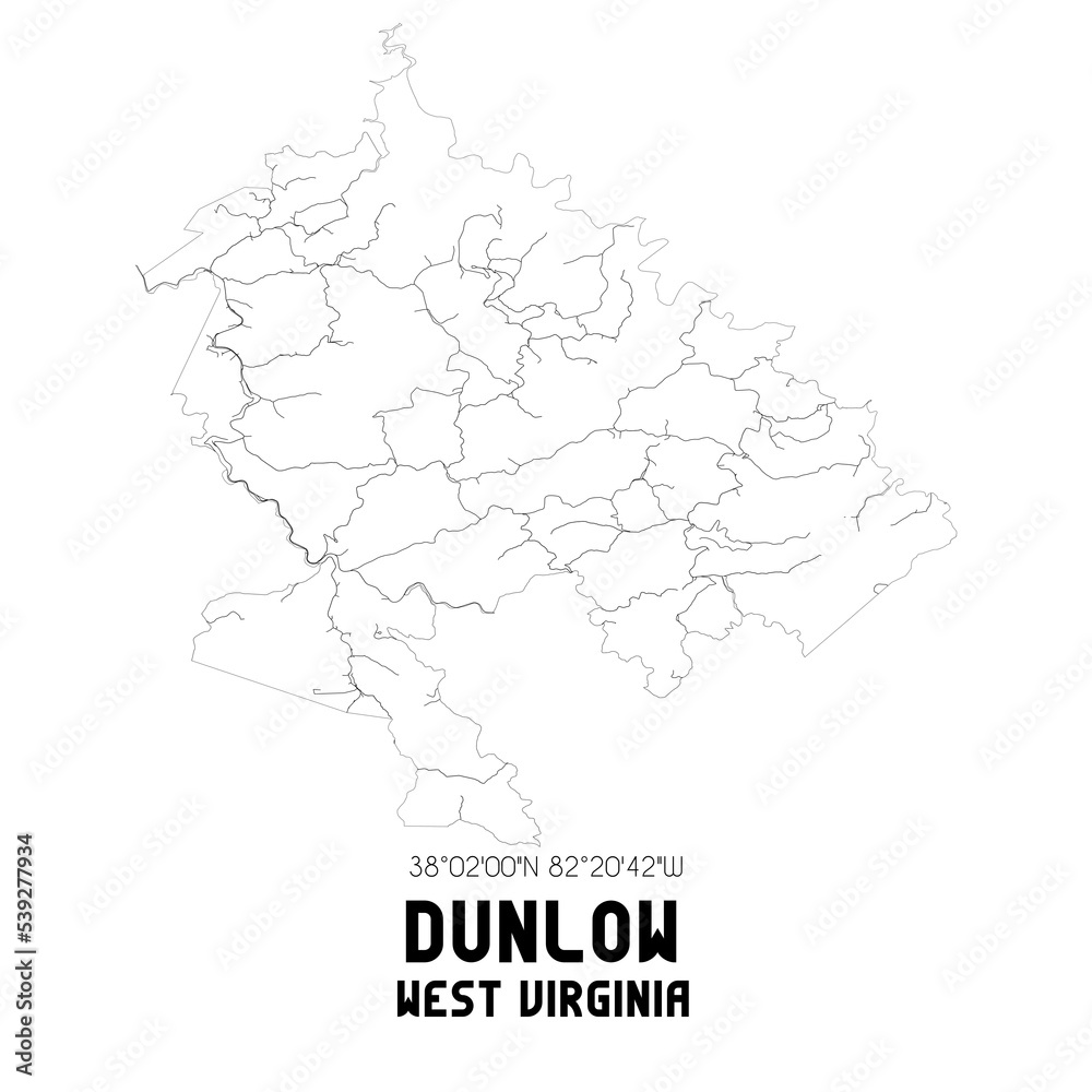 Dunlow West Virginia. US street map with black and white lines. Dunlow West Virginia. US street map with black and white lines.