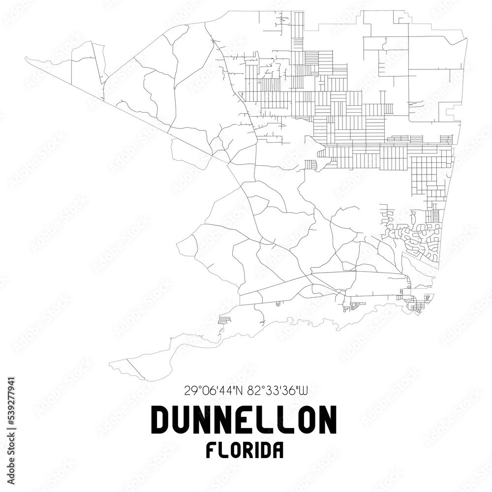 Dunnellon Florida. US street map with black and white lines.