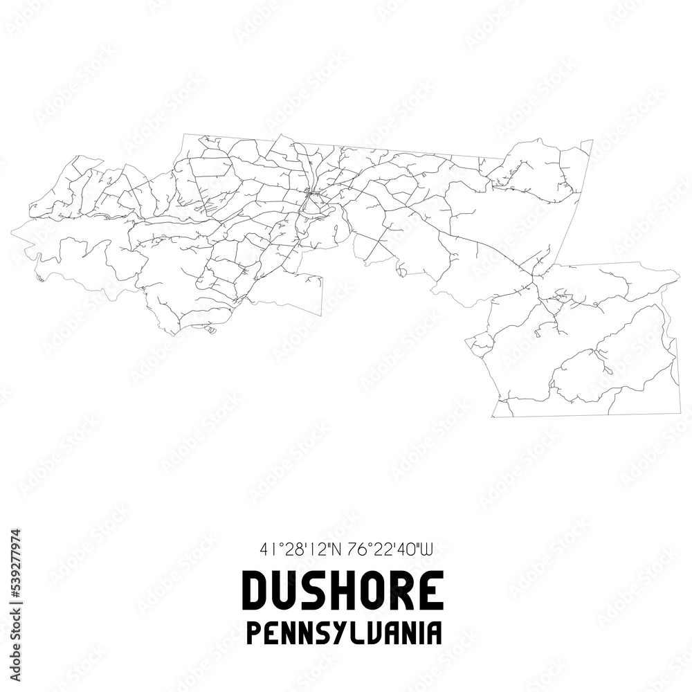 Dushore Pennsylvania. US street map with black and white lines. Dushore Pennsylvania. US street map with black and white lines.