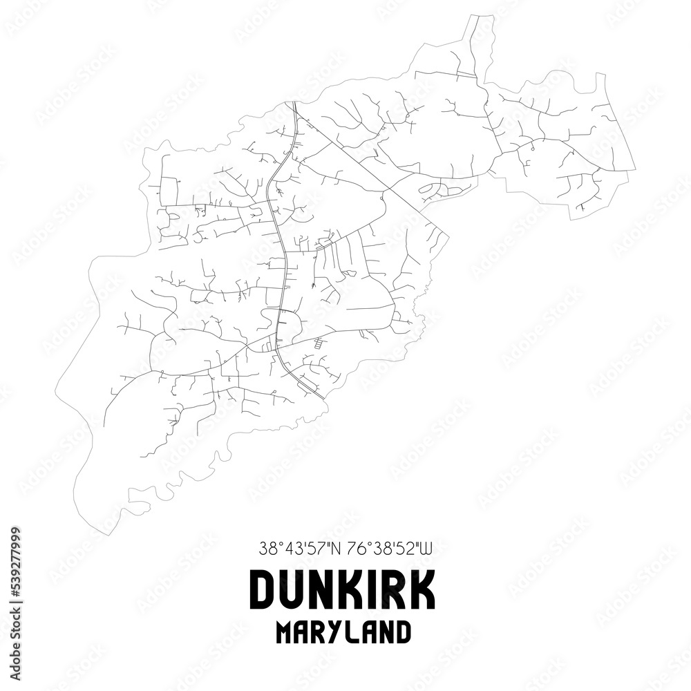 Dunkirk Maryland. US street map with black and white lines.