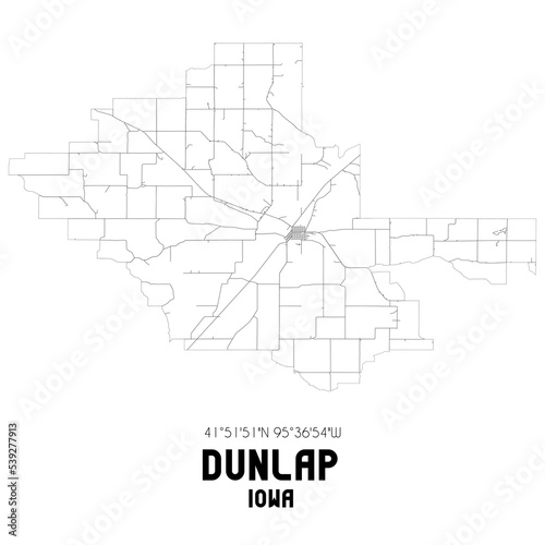 Dunlap Iowa. US street map with black and white lines. photo