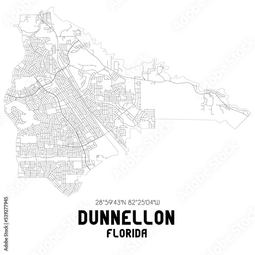 Dunnellon Florida. US street map with black and white lines.