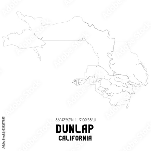 Dunlap California. US street map with black and white lines.