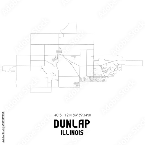 Dunlap Illinois. US street map with black and white lines. photo