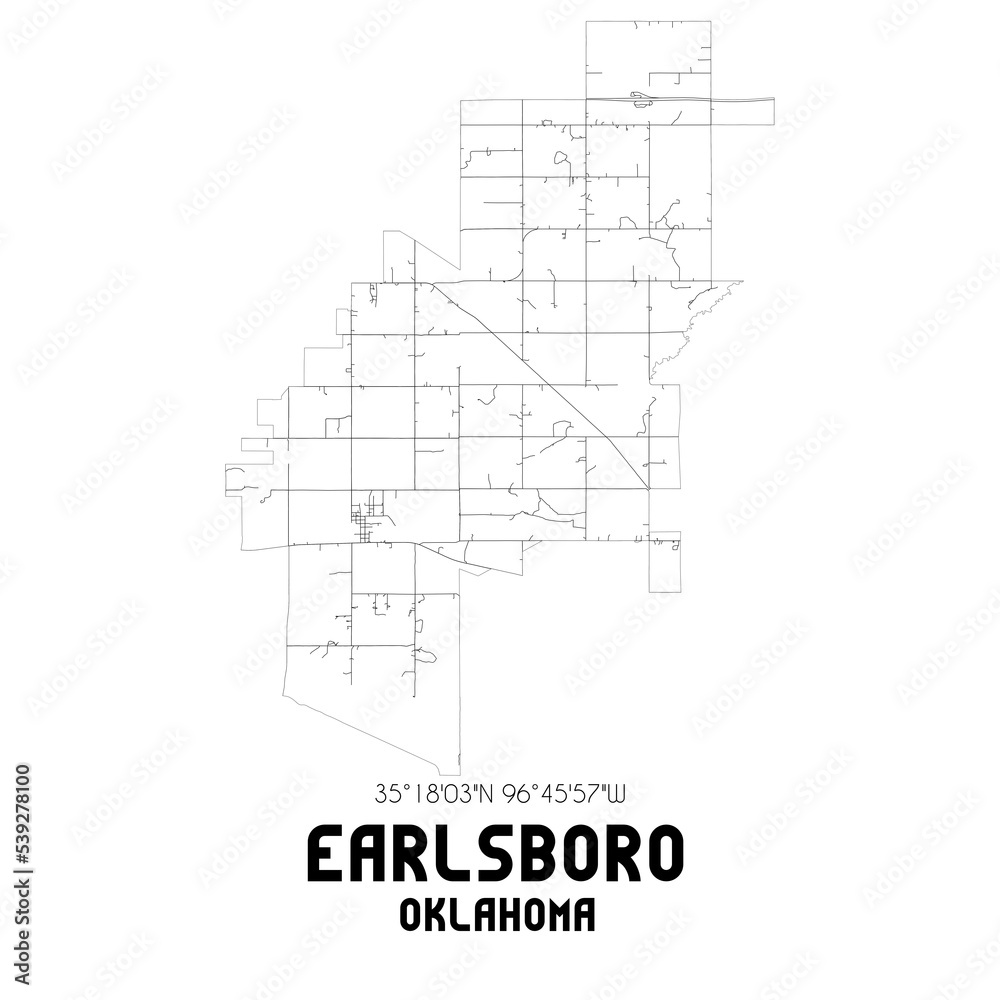 Earlsboro Oklahoma. US street map with black and white lines. Earlsboro Oklahoma. US street map with black and white lines.