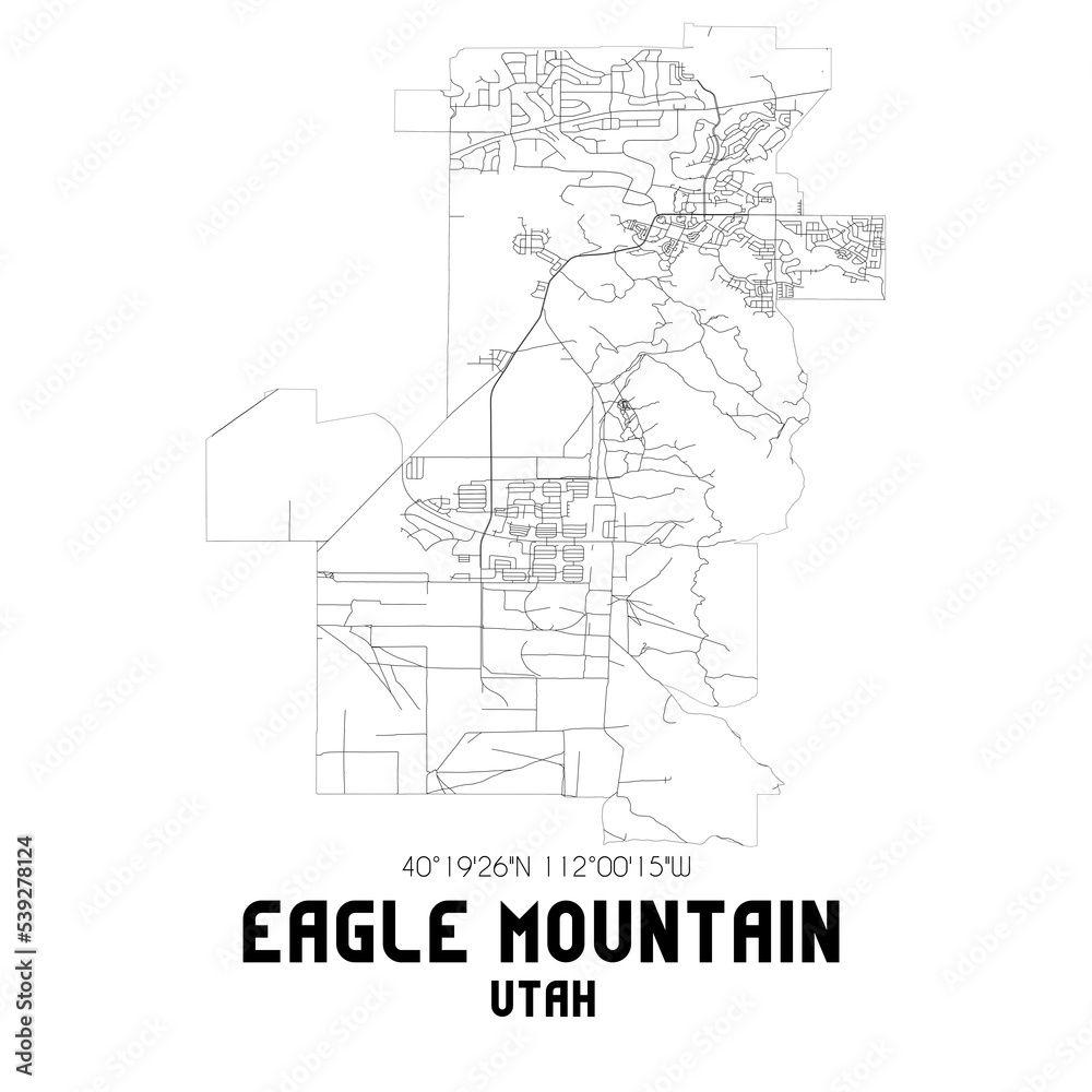 Eagle Mountain Utah. US street map with black and white lines.