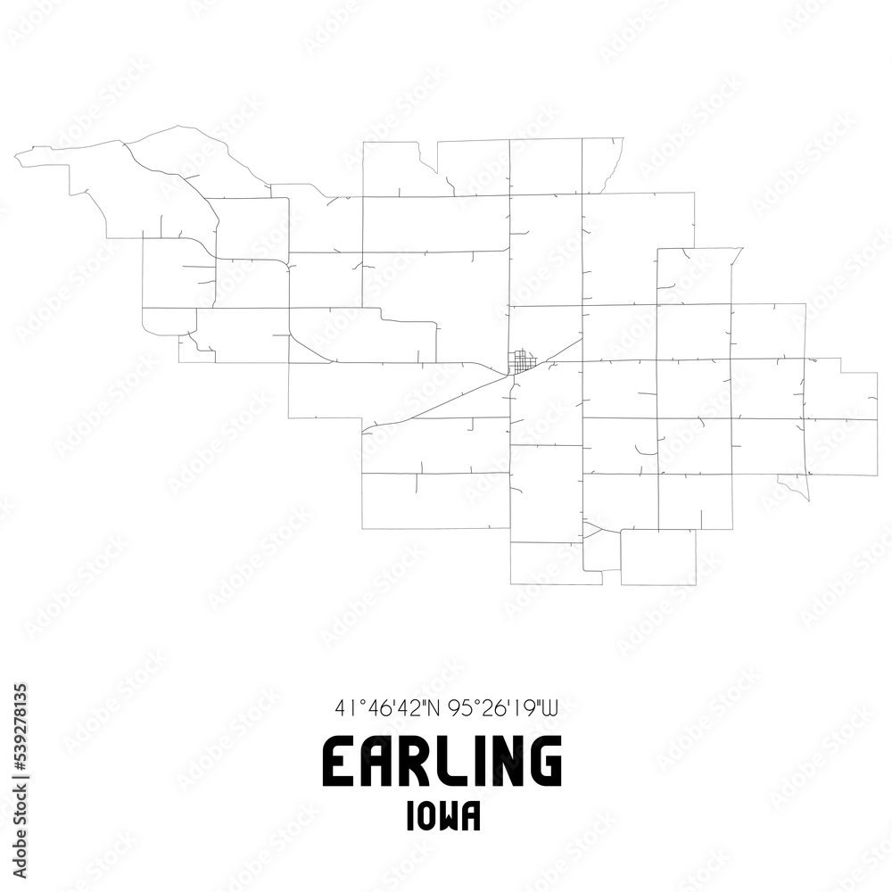 Earling Iowa. US street map with black and white lines. Earling Iowa. US street map with black and white lines.