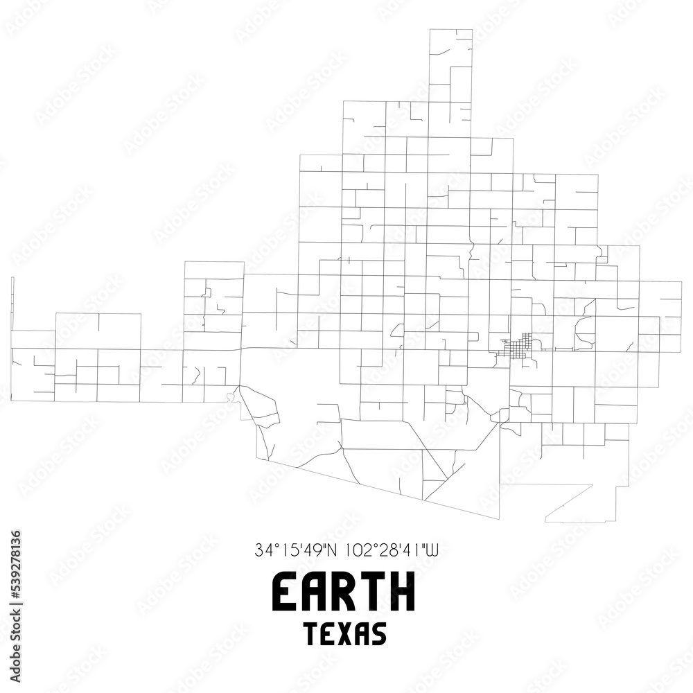 Earth Texas. US street map with black and white lines.