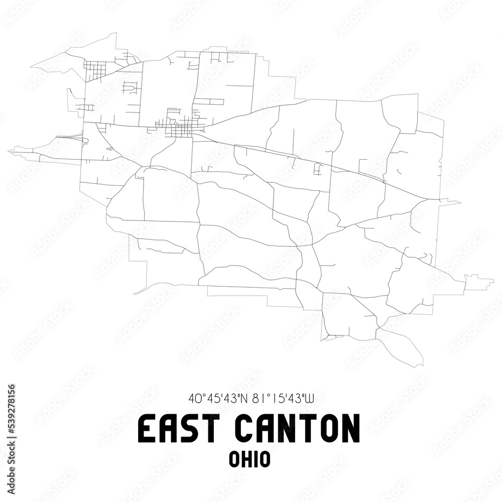 East Canton Ohio. US street map with black and white lines.