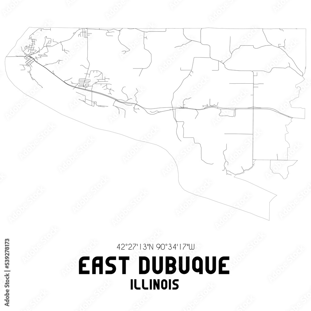 East Dubuque Illinois. US street map with black and white lines.