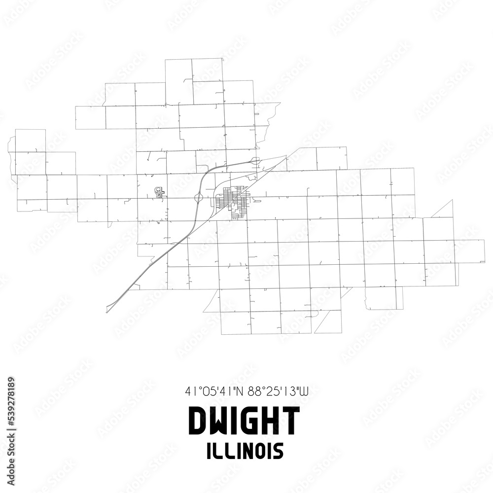 Dwight Illinois. US street map with black and white lines.
