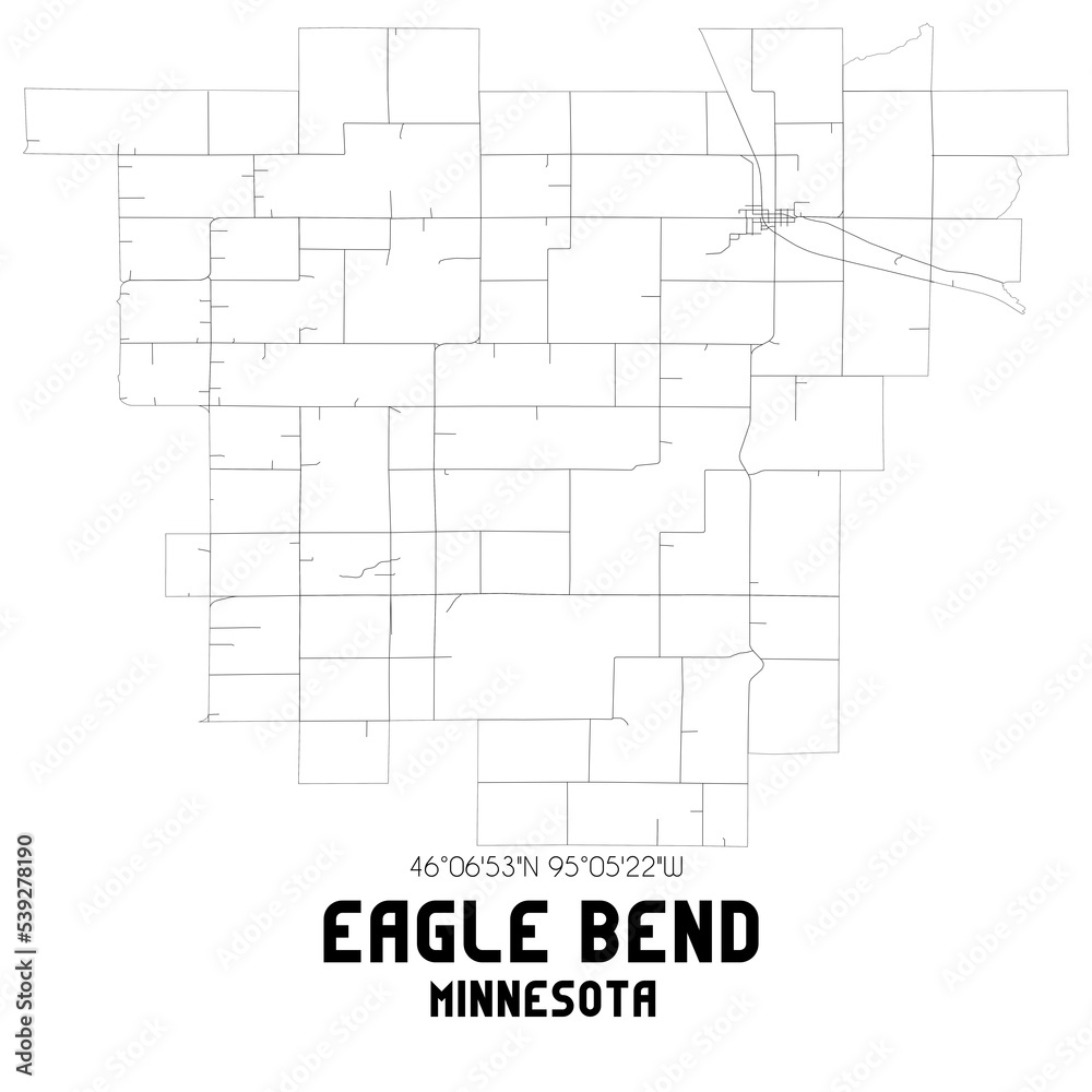 Eagle Bend Minnesota. US street map with black and white lines.