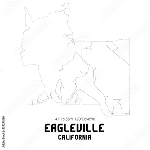 Eagleville California. US street map with black and white lines.