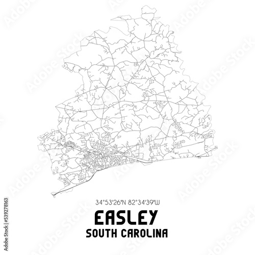 Easley South Carolina. US street map with black and white lines.