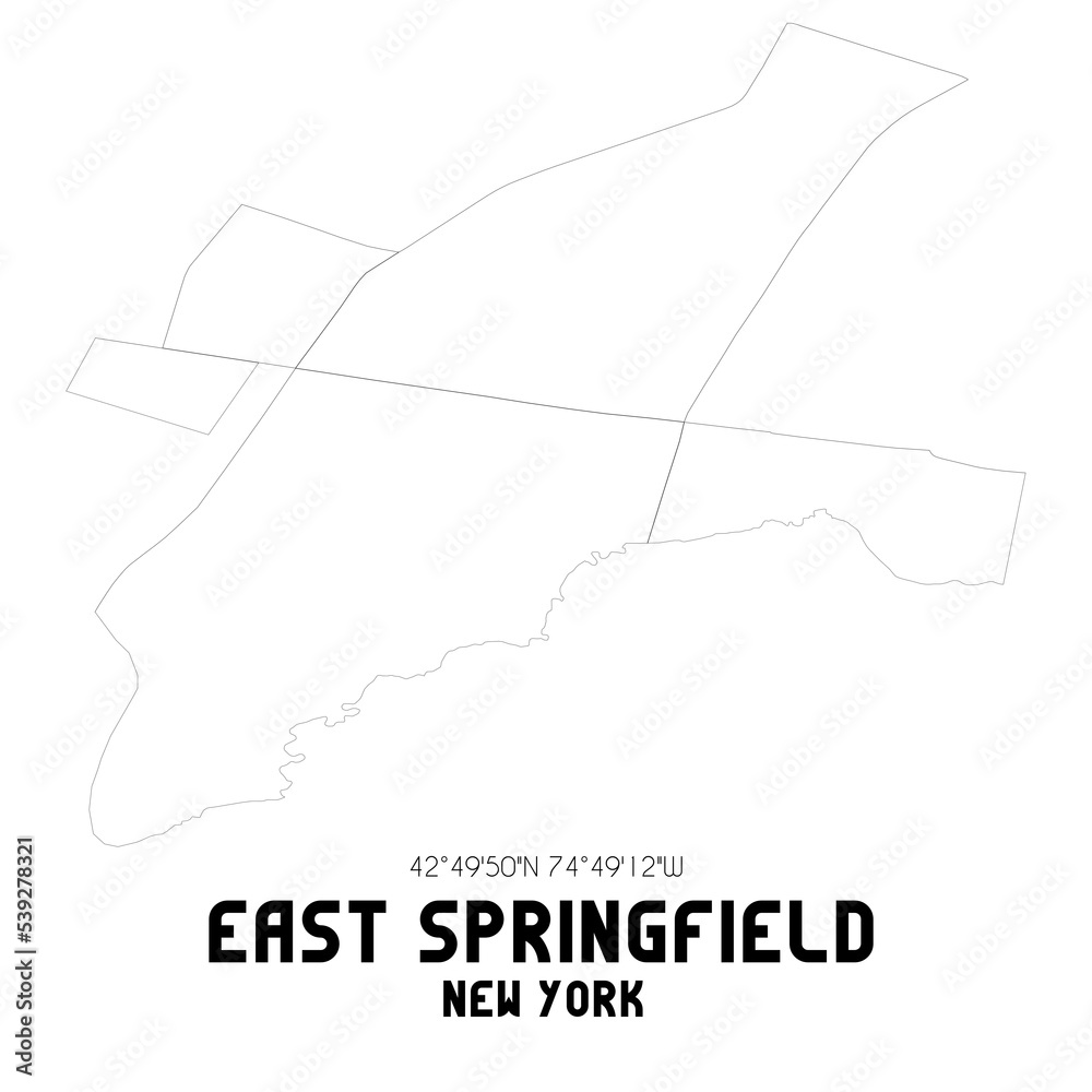 East Springfield New York. US street map with black and white lines.