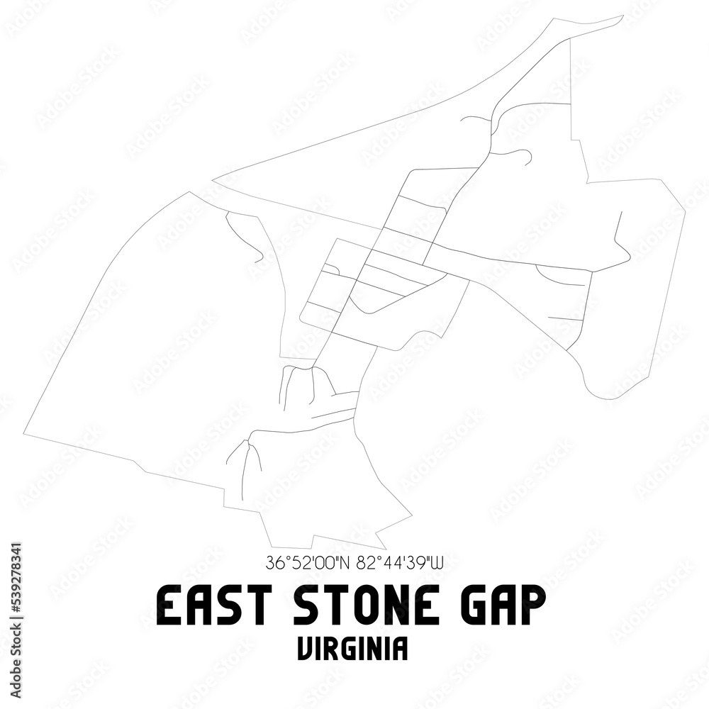 East Stone Gap Virginia. US street map with black and white lines.