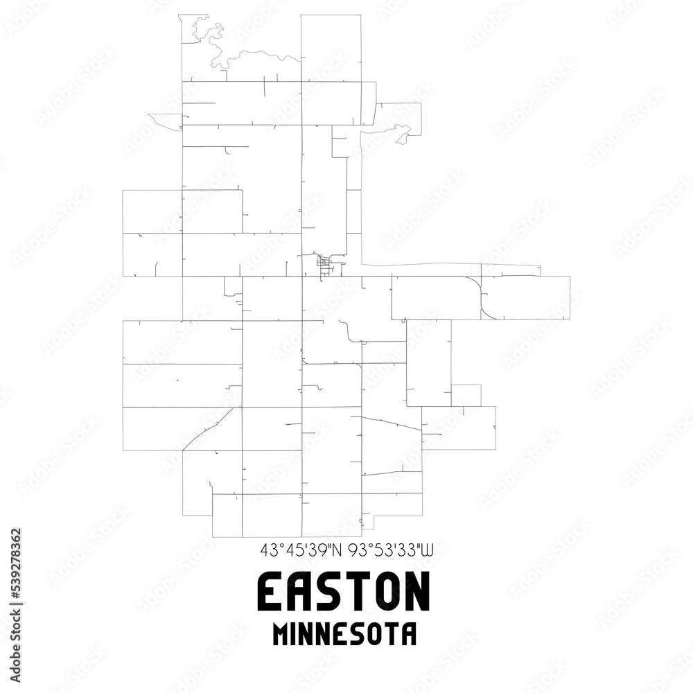 Easton Minnesota. US street map with black and white lines.