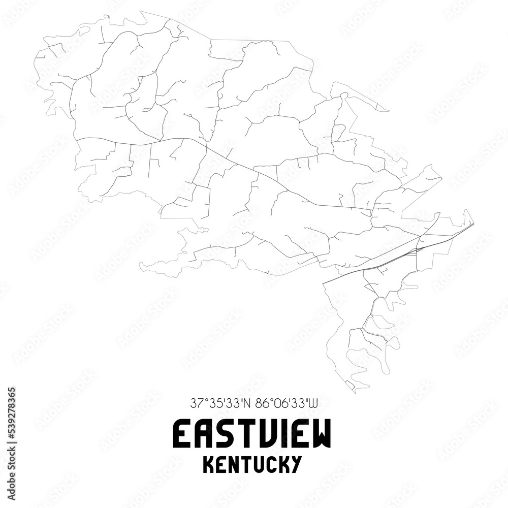 Eastview Kentucky. US street map with black and white lines.
