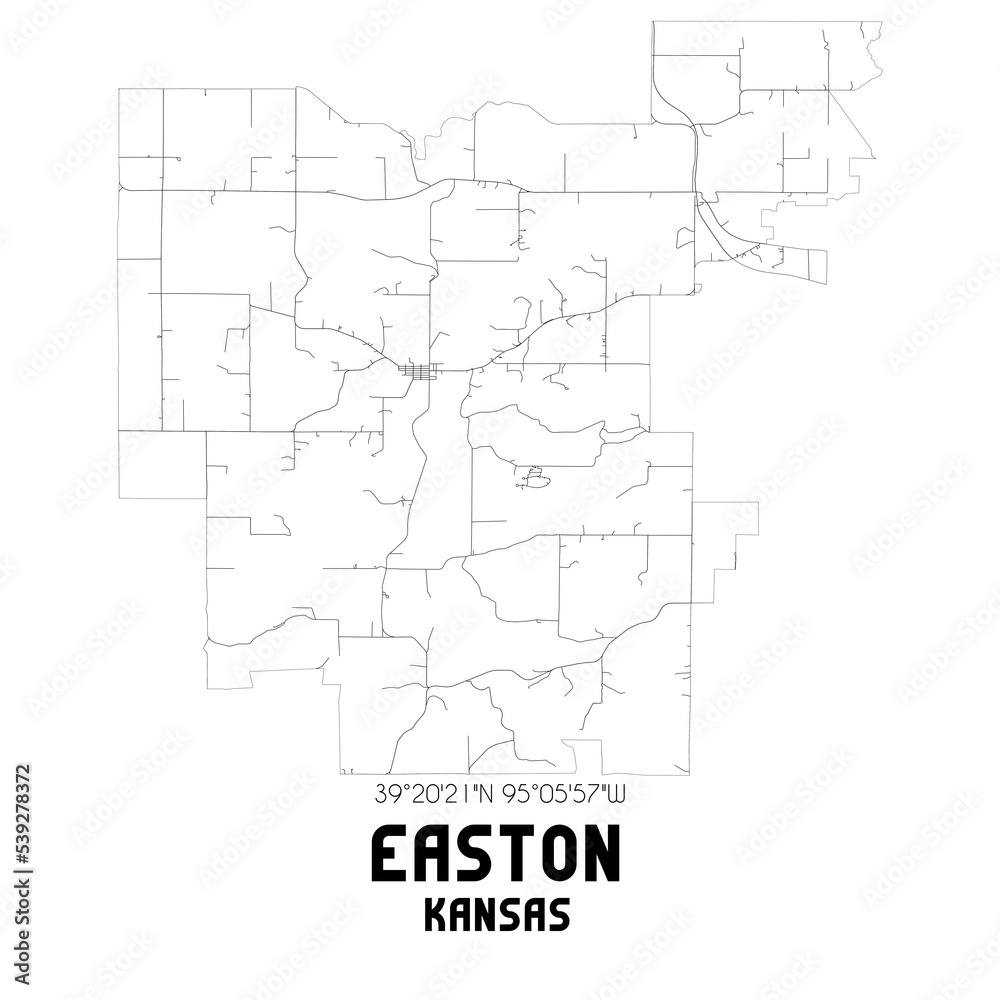 Easton Kansas. US street map with black and white lines.
