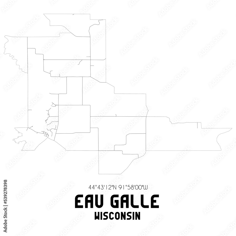 Eau Galle Wisconsin. US street map with black and white lines.