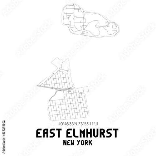 East Elmhurst New York. US street map with black and white lines.
