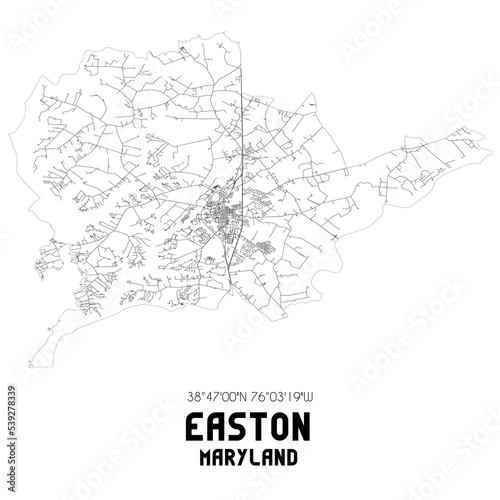 Easton Maryland. US street map with black and white lines.