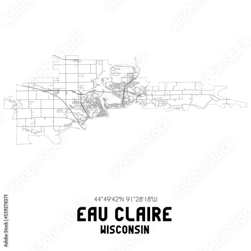 Eau Claire Wisconsin. US street map with black and white lines.