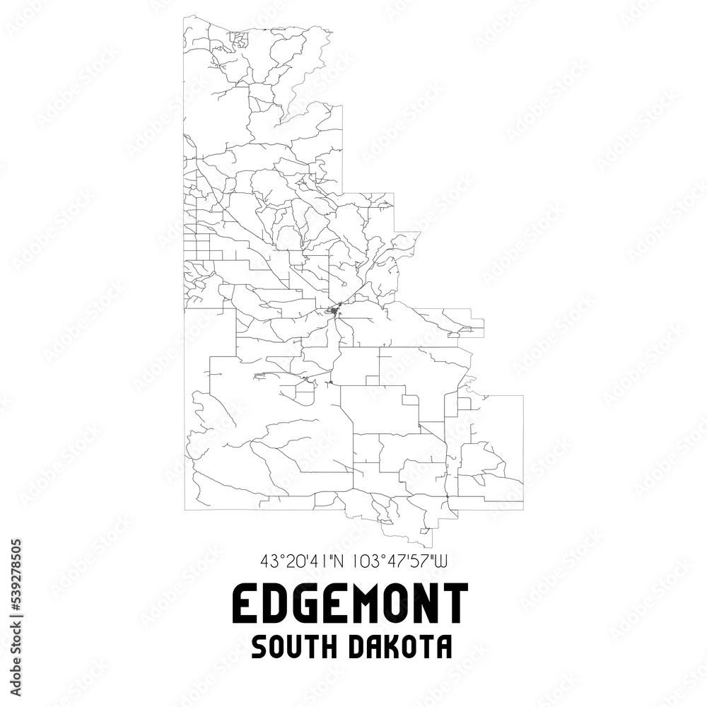 Edgemont South Dakota. US street map with black and white lines.