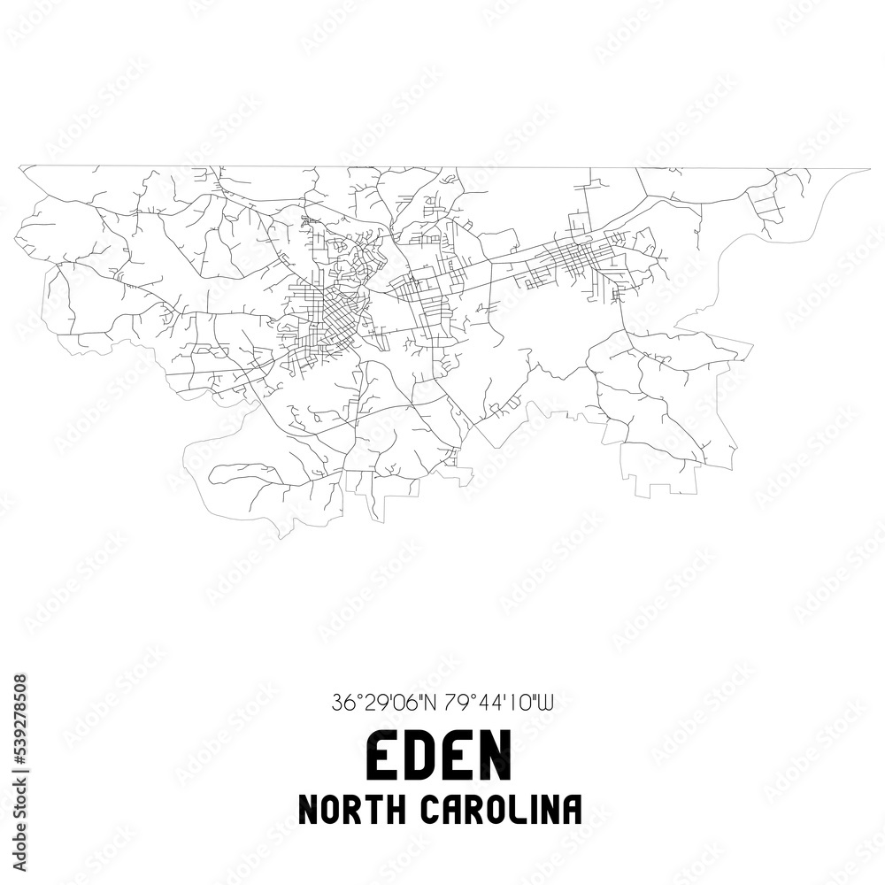 Eden North Carolina. US street map with black and white lines.