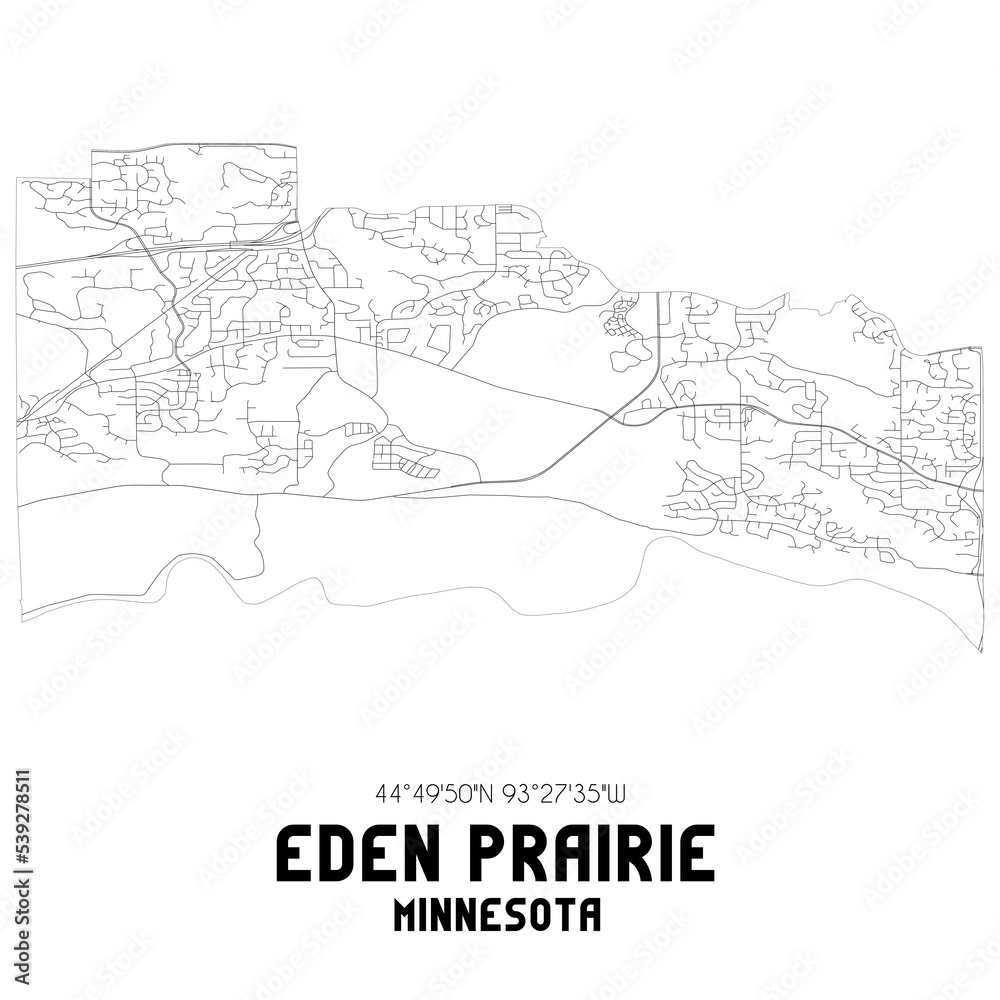 Eden Prairie Minnesota. US street map with black and white lines.